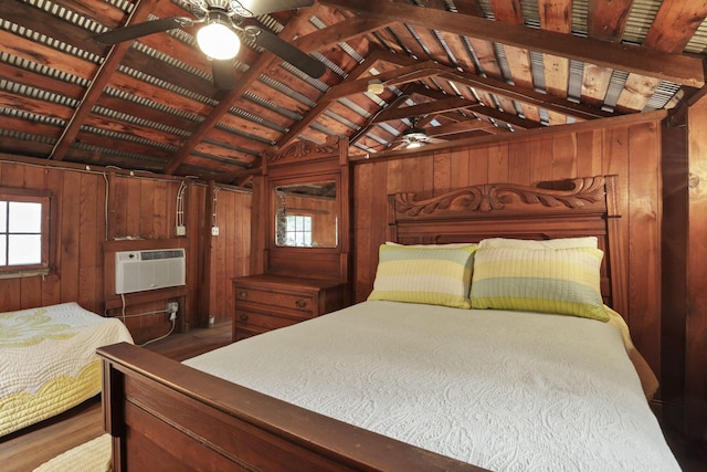 3381/2 16th St, Lancaster, OH 43130 - bedroom featuring wooden walls, wood finished floors, and a wall mounted AC