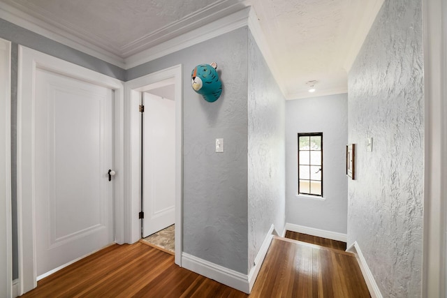 141 S Kellner Rd, Columbus, OH 43209 - hall with a textured wall, wood finished floors, and ornamental molding