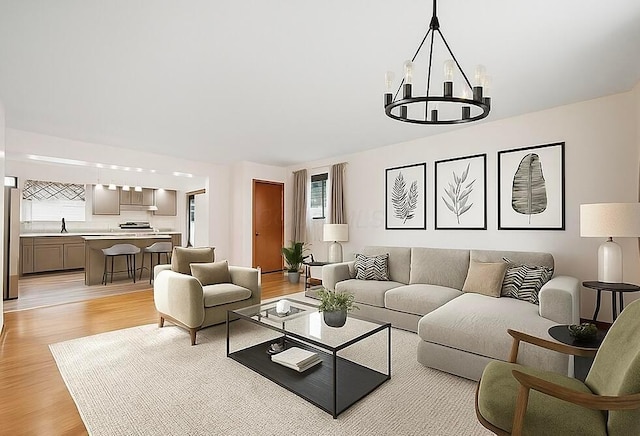 1345 Molly Ln, Columbus, OH 43207 - living area featuring light wood-style flooring and a chandelier
