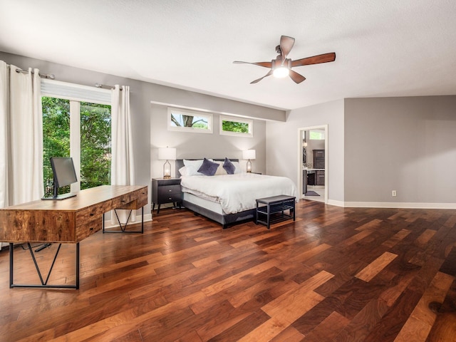 1488 Brittingham Ln, Powell, OH 43065 - bedroom featuring wood finished floors, a ceiling fan, a desk, and ensuite bathroom
