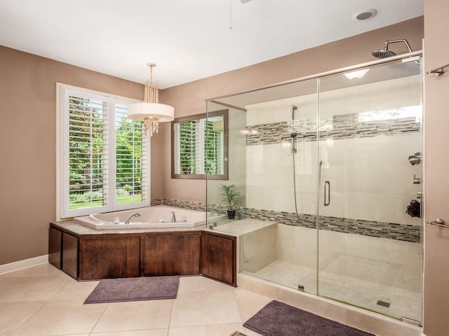 1488 Brittingham Ln, Powell, OH 43065 - bathroom with a garden tub, a shower stall, and tile patterned floors