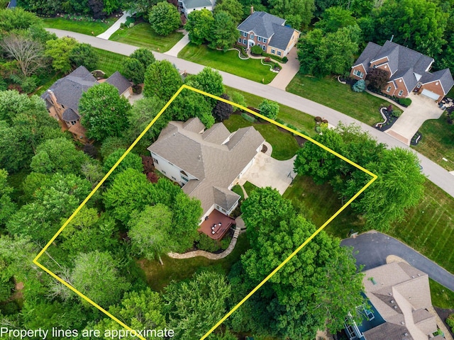 1488 Brittingham Ln, Powell, OH 43065 - aerial perspective of suburban area featuring property parcel outlined