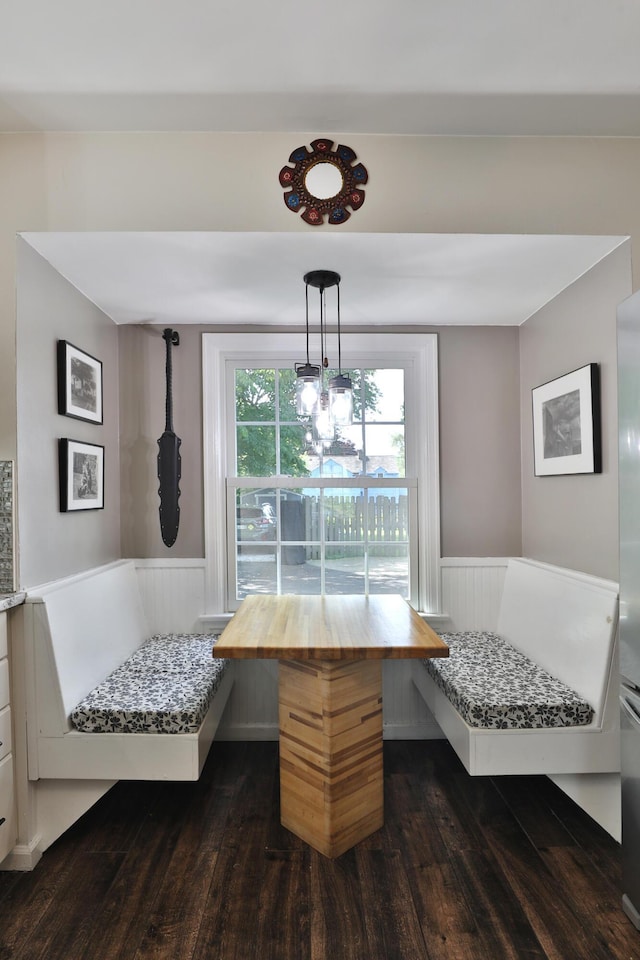 155 Aldrich Rd, Columbus, OH 43214 - dining space with breakfast area, dark wood finished floors, and a wainscoted wall