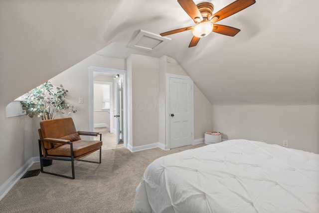 145 E Sycamore St, Columbus, OH 43206 - bedroom featuring attic access, carpet floors, vaulted ceiling, and baseboards