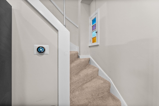145 E Sycamore St, Columbus, OH 43206 - stairway featuring carpet flooring and baseboards