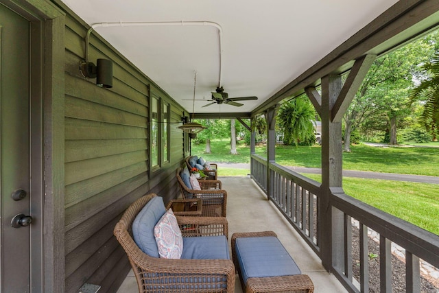 3515 Babbitt Rd, Blacklick, OH 43004 - covered porch with a ceiling fan and a yard