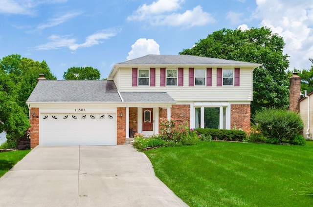 13582 Capetown Ave, Pickerington, OH 43147 - view of front of house featuring brick siding, a front lawn, a garage, concrete driveway, and roof with shingles
