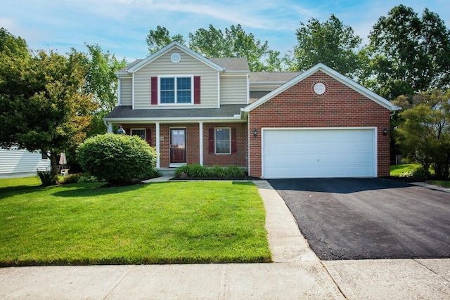 1808 Primrose Ave, Lewis Center, OH 43035 - traditional-style house featuring asphalt driveway, brick siding, an attached garage, and a front lawn
