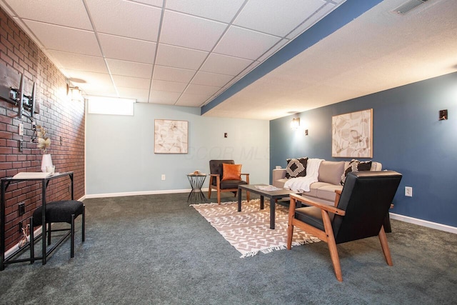 1808 Primrose Ave, Lewis Center, OH 43035 - carpeted living area with brick wall and baseboards