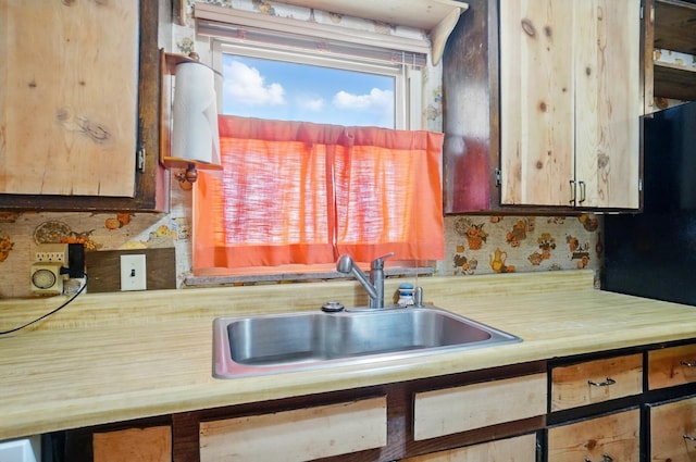 443 Binns Blvd, Columbus, OH 43204 - kitchen with a sink, backsplash, and light countertops