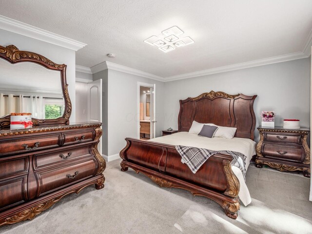2073 Jeffey Dr, Hilliard, OH 43026 - bedroom featuring carpet floors, ornamental molding, ensuite bathroom, and baseboards