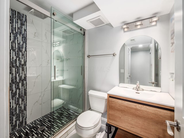 2073 Jeffey Dr, Hilliard, OH 43026 - full bathroom with toilet, a marble finish shower, and vanity
