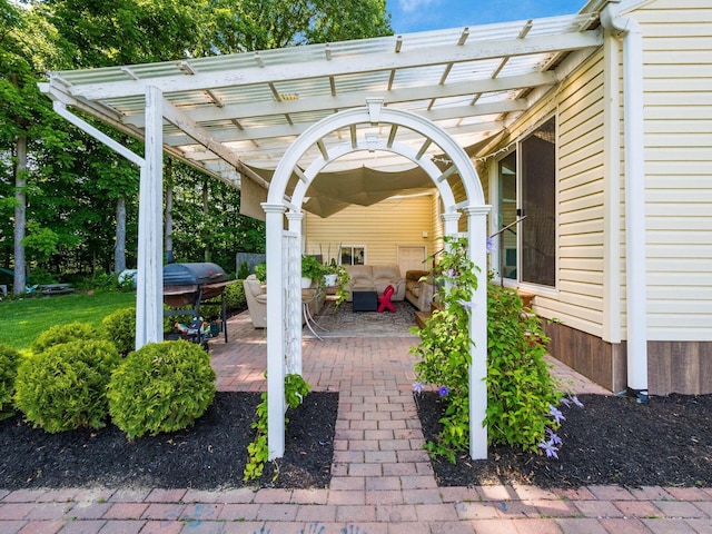 2073 Jeffey Dr, Hilliard, OH 43026 - view of patio with an outdoor hangout area and a pergola