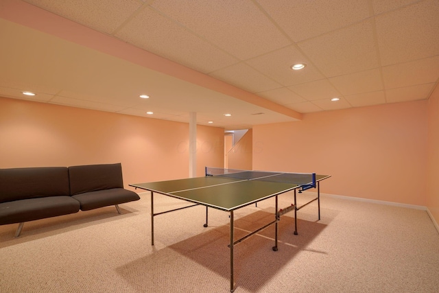 1300 Sotherby Xing, Lewis Center, OH 43035 - game room with carpet flooring, a drop ceiling, recessed lighting, and baseboards