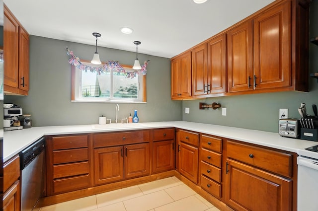 4 Greer St, Mount Vernon, OH 43050 - kitchen featuring stainless steel dishwasher, a sink, brown cabinetry, light countertops, and recessed lighting
