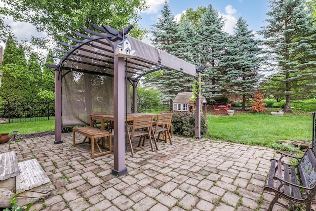 302 Streamwater Ct, Blacklick, OH 43004 - view of patio / terrace featuring a pergola, outdoor dining area, and view of scattered trees