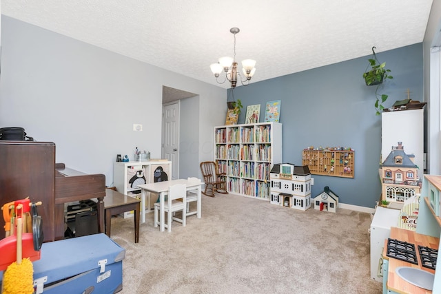 302 Streamwater Ct, Blacklick, OH 43004 - game room with a chandelier, a textured ceiling, carpet floors, and baseboards