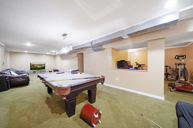 7619 Rippingale St, Blacklick, OH 43004 - rec room featuring carpet, billiards, baseboards, and recessed lighting