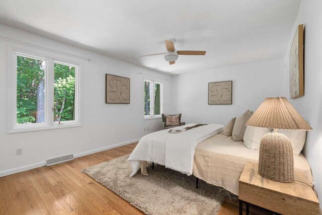 8121 Blind Brook Ct, Columbus, OH 43235 - bedroom featuring multiple windows, light wood-style flooring, and ceiling fan