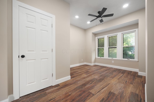 463 E Woodrow Ave, Columbus, OH 43207 - spare room featuring dark wood-type flooring, baseboards, recessed lighting, and a ceiling fan