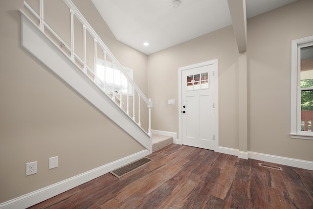 463 E Woodrow Ave, Columbus, OH 43207 - foyer featuring wood finished floors, baseboards, recessed lighting, and stairway
