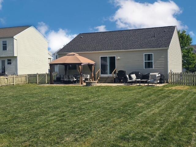 1405 Hoovler Way, Pataskala, OH 43062 - back of property featuring a gazebo, entry steps, a patio, and an outdoor hangout area