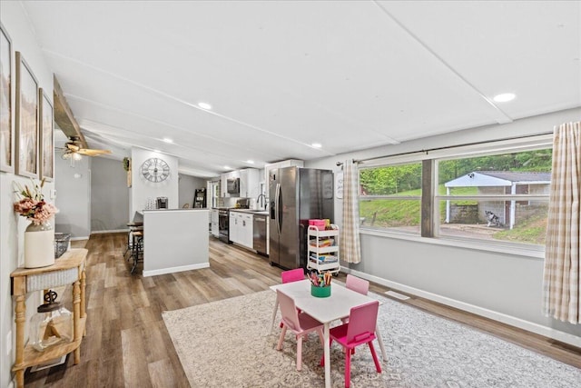 5895 Swartz Mill Rd SE, Sugar Grove, OH 43155 - rec room with baseboards, light wood-style floors, and recessed lighting