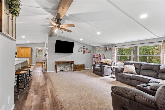 5895 Swartz Mill Rd SE, Sugar Grove, OH 43155 - living room featuring recessed lighting, a ceiling fan, wood finished floors, and baseboards