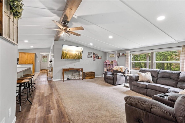 5895 Swartz Mill Rd SE, Sugar Grove, OH 43155 - living area with recessed lighting, wood finished floors, a ceiling fan, and baseboards