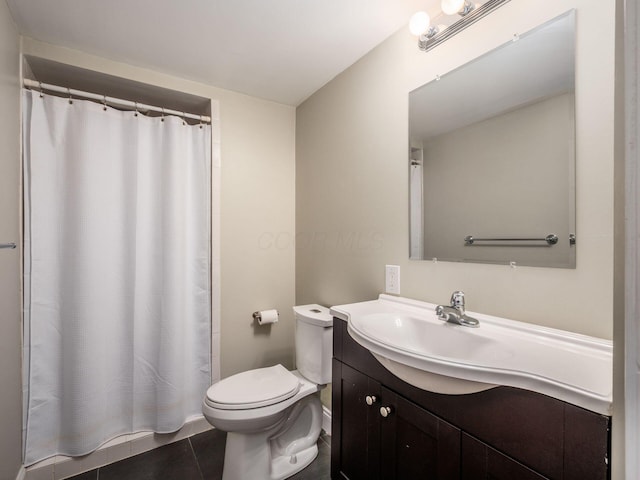 3579 Aaron Dr, Columbus, OH 43228 - bathroom with vanity, toilet, tile patterned flooring, and a shower with shower curtain