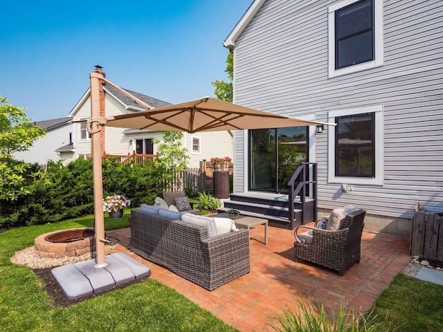 3579 Aaron Dr, Columbus, OH 43228 - view of patio featuring an outdoor living space with a fire pit