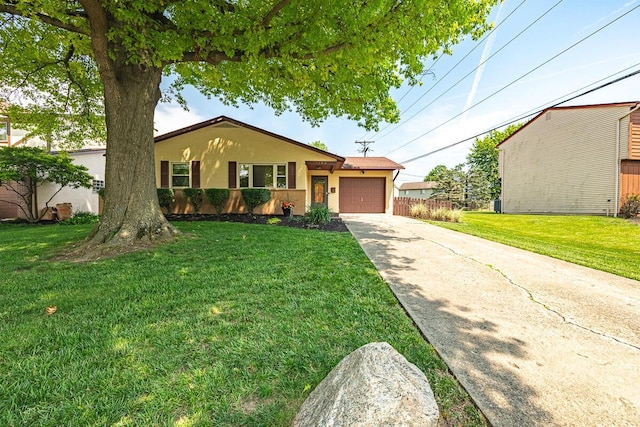 5102 Avalon Ave, Columbus, OH 43229 - single story home with stucco siding, an attached garage, concrete driveway, and a front lawn