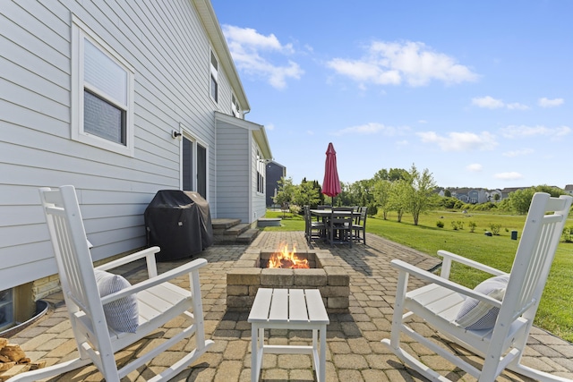 185 Saffron Dr, Sunbury, OH 43074 - view of patio / terrace with an outdoor fire pit, grilling area, and outdoor dining area