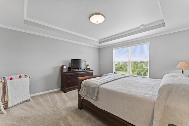 185 Saffron Dr, Sunbury, OH 43074 - bedroom featuring a raised ceiling, carpet flooring, crown molding, and baseboards