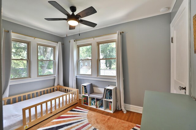 203 Winthrop Rd, Columbus, OH 43214 - bedroom with wood finished floors, baseboards, and a ceiling fan
