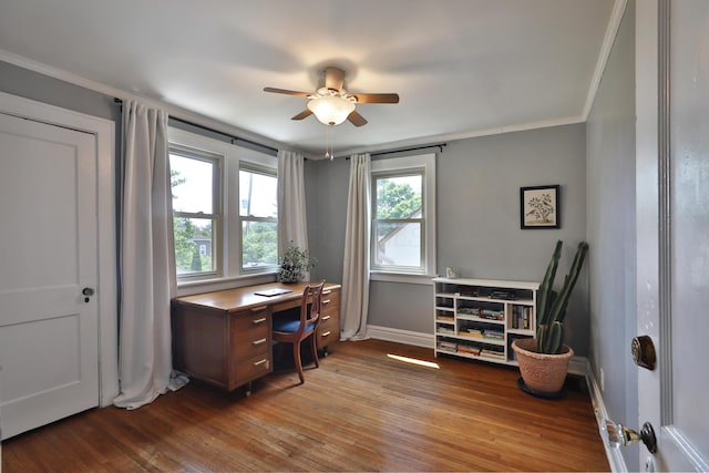 203 Winthrop Rd, Columbus, OH 43214 - office space with wood finished floors, ceiling fan, crown molding, and baseboards