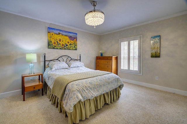 651 S 6th St, Columbus, OH 43206 - bedroom with baseboards, carpet, crown molding, and a chandelier