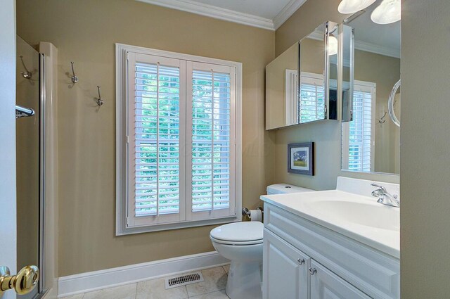 651 S 6th St, Columbus, OH 43206 - bathroom with ornamental molding, vanity, baseboards, tile patterned flooring, and toilet
