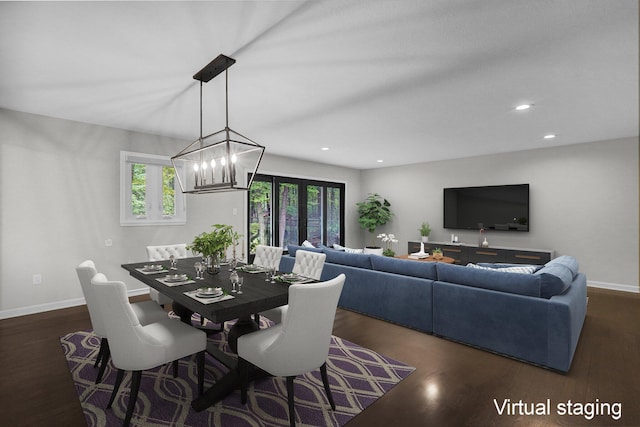 6233 Coonpath Rd NW, Carroll, OH 43112 - dining space featuring dark wood finished floors, a chandelier, and recessed lighting