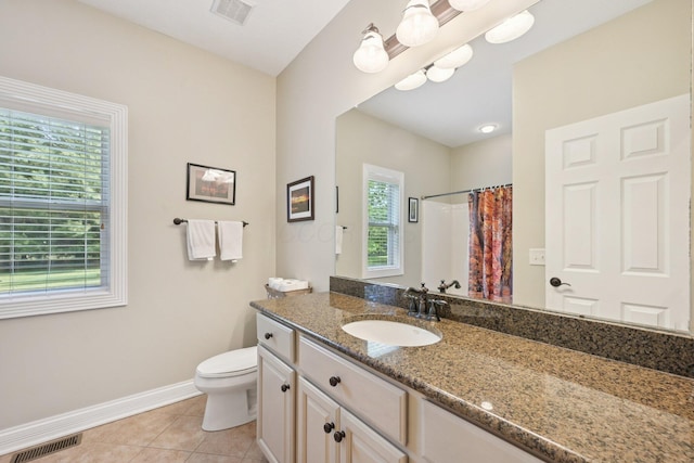 5337 Teresas Trl, Galena, OH 43021 - bathroom with tile patterned floors, baseboards, toilet, vanity, and a shower with shower curtain