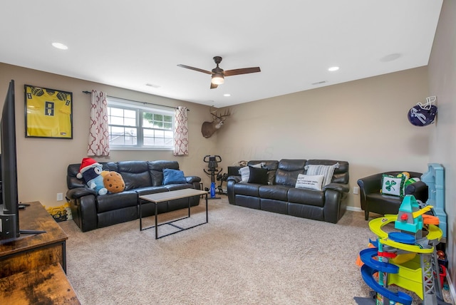 765 Huntley Ave, Logan, OH 43138 - living room featuring ceiling fan, carpet flooring, and recessed lighting