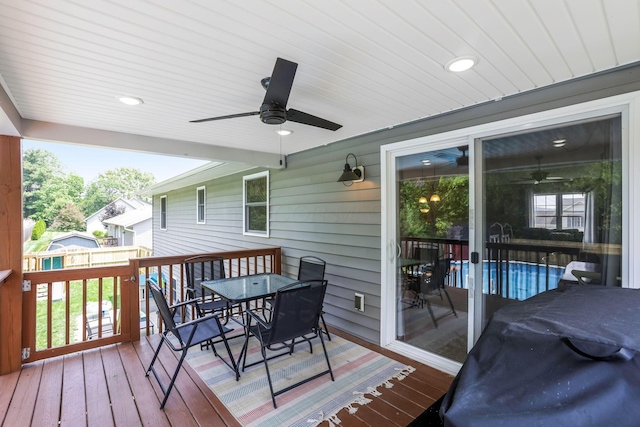 765 Huntley Ave, Logan, OH 43138 - wooden terrace featuring a ceiling fan and outdoor dining area
