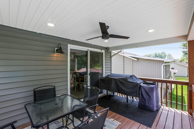 765 Huntley Ave, Logan, OH 43138 - deck featuring a ceiling fan and outdoor dining area