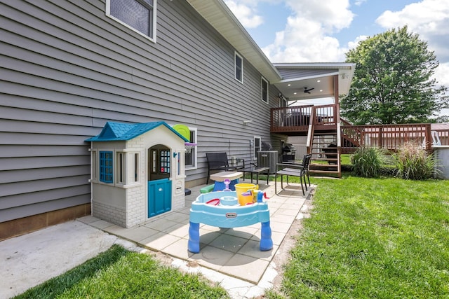 765 Huntley Ave, Logan, OH 43138 - view of patio / terrace with a deck, ceiling fan, stairs, and central air condition unit