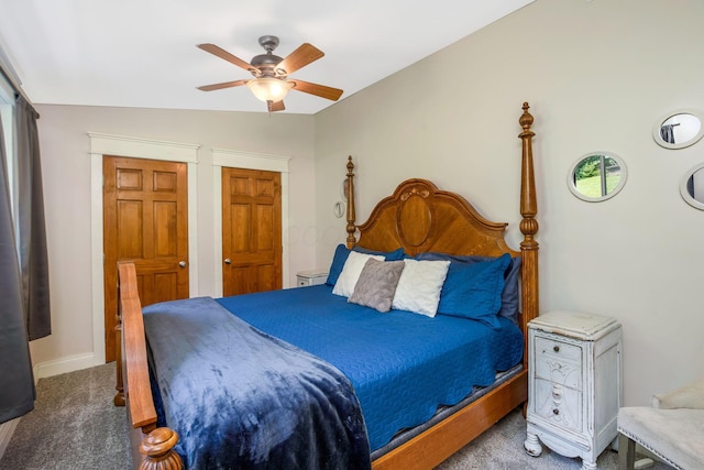 26110 Big Pine Rd, Rockbridge, OH 43149 - carpeted bedroom featuring a ceiling fan and vaulted ceiling
