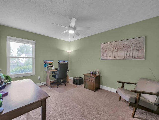 2908 Torrey Pines Dr, Pickerington, OH 43147 - office space with a ceiling fan, carpet floors, and a textured ceiling