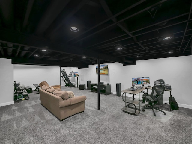 2908 Torrey Pines Dr, Pickerington, OH 43147 - living room featuring baseboards, carpet floors, and an office area