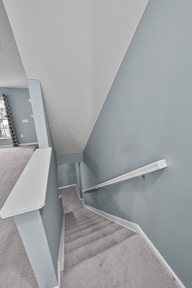 5801 Bridgehampton Dr, New Albany, OH 43054 - stairway featuring carpet floors and a textured ceiling