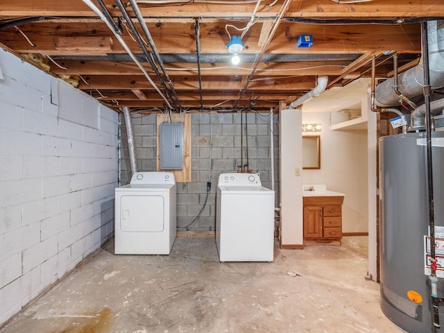 873 Soramill Ln Unit 4B, Columbus, OH 43085 - unfinished basement with electric panel, gas water heater, and washing machine and clothes dryer