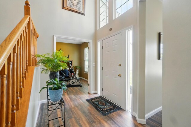 583 Marhurst Ct, Galloway, OH 43119 - entrance foyer featuring wood finished floors, baseboards, and a towering ceiling